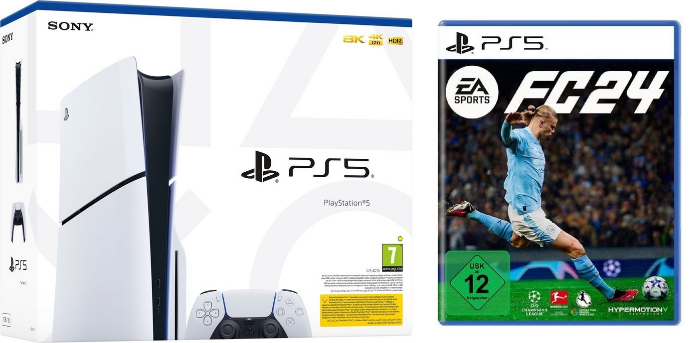 Playstation PS5 Konsole Slim + EA Sports FC 24 FIFA24 Bundle 1TB, Laufwerk Disk Version von Playstation
