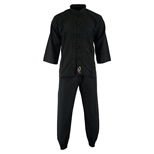 Elite Kung Fu-Uniform, Mikrofaser, Polyester, ultraleicht, für Kinder, 140 cm, Schwarz von Playwell