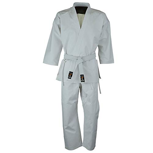 Playwell Martial Arts Karateanzug für Anfänger, 100 % Baumwolle, Weiß, inklusive weißem Gürtel, weiß, 4/170 cm von Playwell