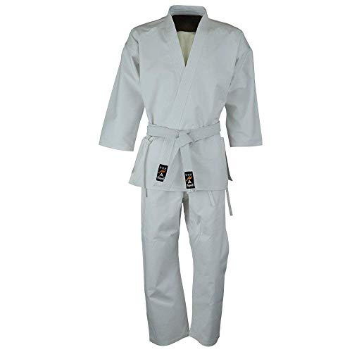 Playwell Martial Arts Karateanzug für Anfänger, 100 % Baumwolle, Weiß, inklusive weißem Gürtel, weiß, 5/180 cm von Playwell