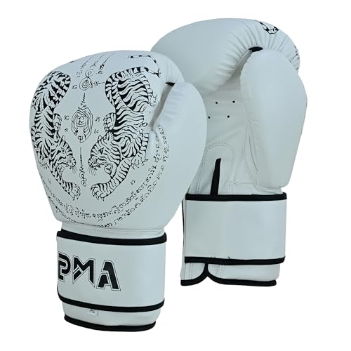 Playwell Muay Thai-Boxhandschuhe, Doppel-Tiger, matt, Weiß, 1 Paar (340 g) von Playwell