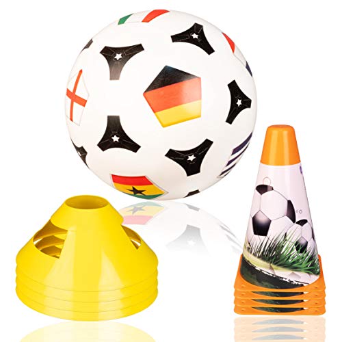 Plitsch Platsch Fußball Trainings Set für Kinder Rasen Strand | Fussball, 4 Pylone/Kegel und 4 Markierungshütchen von Plitsch Platsch