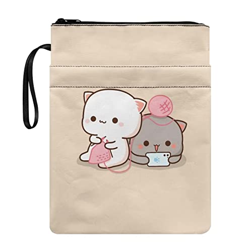 Poceacles Kawaii Katzen Bedruckter Buchhülle Mit Reißverschluss - Schreibwaren Aufbewahrungstasche, Polyester Buchschutz Für Taschenbücher Und Bücherliebhaber von Poceacles
