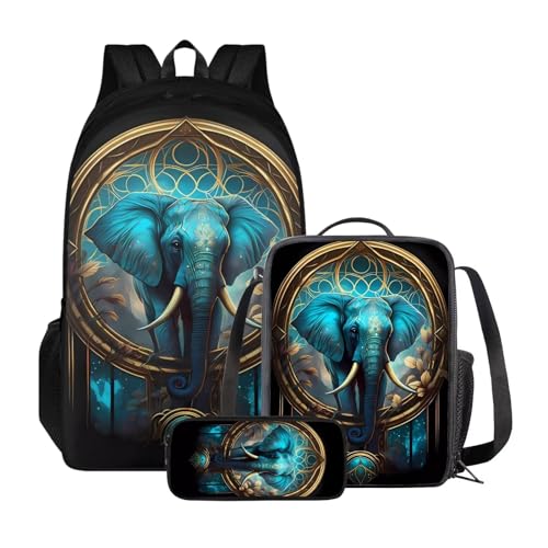 Poceacles Rucksack für 10–12 Jahre alte Schultasche für Mittelschule, leichte Schüler, Büchertasche mit Lunchtasche und Federmäppchen, elefant von Poceacles