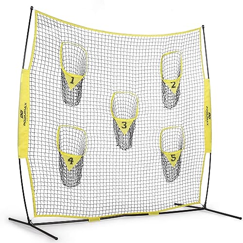PodiuMax Tragbares Fußball-Trainer-Wurfnetz, 2,4 m x 2,4 m, Knotenloses Netz zur Verbesserung der QB-Wurfgenauigkeit mit 5 Zieltaschen, mit Tragetasche von PodiuMax
