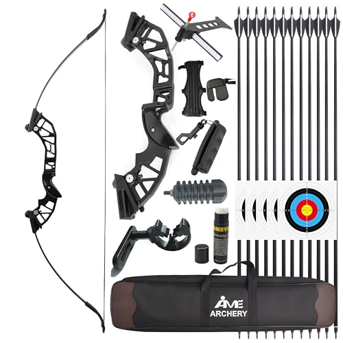 Poearcus Bogenschießen Takedown Recurve Bogen Set 30-53Ibs Einstellbares Zuggewicht Jagdbogen und Pfeil-Set Zielschießen Langbogen (Recurvebogen-Set) von Poearcus