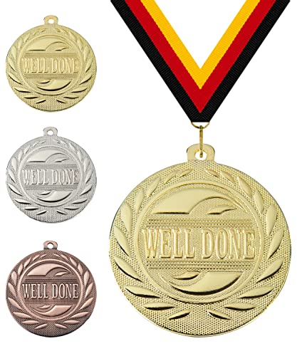 Medaille Well Done Ø 50 mm, mit individuellem Wunschtext in Gold, Silber & Bronze Farbe | Für Fußball, Schwimmen, Leichtathletik, Tennis, Kindergeburtstage etc. (Bronze, mit Beschriftung) von Pokalmatador GmbH