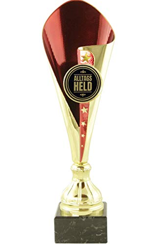 Pokal Award Aurora in gold/rot mit hochwertigen Aluminium Emblem "Altagsheld" (36 cm) von Pokalmatador GmbH