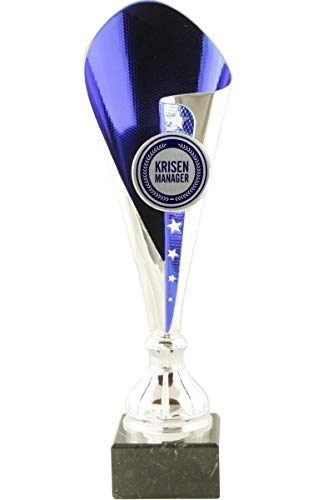 Pokal Award Bakersfield in silber/blau mit hochwertigen Aluminium Emblem "Krisenmanager" und Aluschild mit Wunschtext (36 cm) von Pokalmatador GmbH