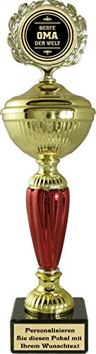 Pokal mit hochwertigen Alu Emblem und Wunschtext auf Sockelschild (Beste Oma) von Pokalmatador GmbH