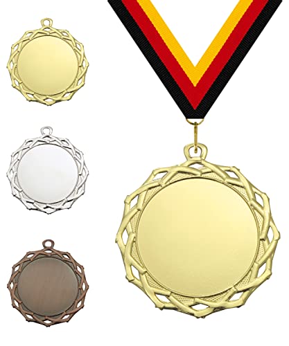 Pokalmatador GmbH Medaille Kranz Ø 70 mm, mit individuellem Wunschtext in Gold, Silber & Bronze Farbe | 50mm Alu-Emblem + Medaillenband | Für Fußball, Schwimmen, Tennis, Kindergeburtstage etc. … von Pokalmatador GmbH