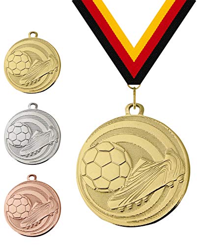Pokalmatador GmbH Ø 45 mm Fussball Medaille Malta inkl. Medaillenband und optionaler, indivudeller Beschriftung (Silber, inkl. Beschriftung) von Pokalmatador GmbH