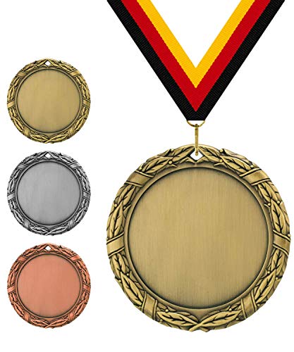 Pokalmatador GmbH Ø 70 mm Medaille Italien inkl. Medaillenband und Aluminiumemblem mit Sportart und Beschriftung (Altgold, ohne Beschriftung) von Pokalmatador GmbH