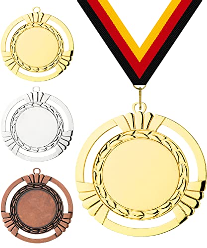 Pokalmatador GmbH XXL Medaille Ø 90 mm, mit individuellem Wunschtext in Gold, Silber & Bronze Farbe | 50mm Alu-Emblem + Medaillenband | Für Fußball, Schwimmen, Tennis, Kindergeburtstage etc. von Pokalmatador GmbH