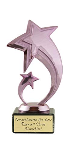 Stern Pokal Award in pink auf schwarzen Marmorsockel - Höhe ca. 18 cm - inkl. Wunschtext auf hochwertigen Aluschild von Pokalmatador GmbH