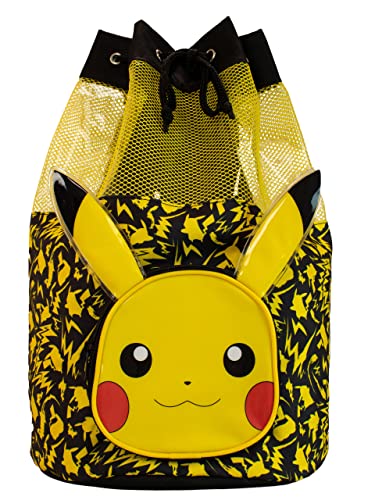 Pokemon Schwimmtasche Jungen | Pikachu Badetasche Jungen Mit 3D-Ohren | Schwimmrucksack Kinder | Eine Größe Schwarz von Pokémon