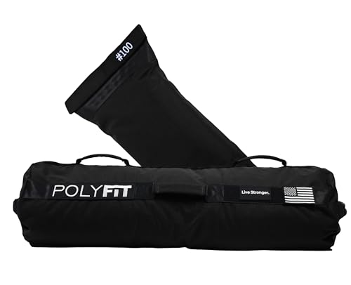 Polyfit Sandbag Pro – Workout-Sandsack mit dreifachem Klettverschluss und verstärktem Nylon-Gurtband – Schwarz – 45,4 kg von Polyfit