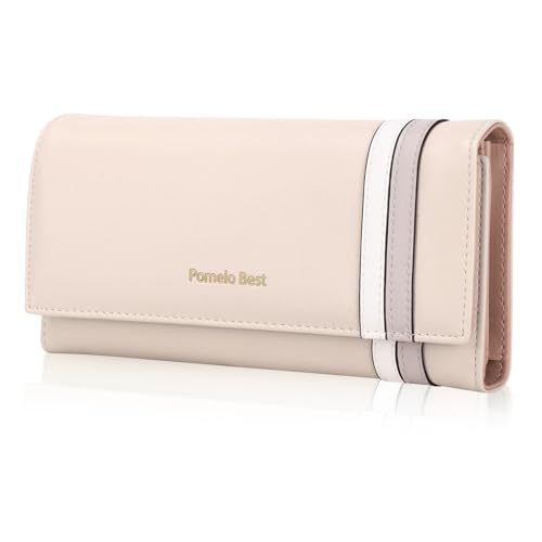 Pomelo Best Geldbörse Damen Portemonnaie Damen Gross RFID Blocker Schlanke Brieftasche mit Vielen Kartenfächer und Münzfach (Beige) von Pomelo Best