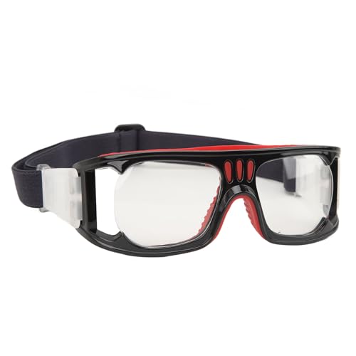 Pongnas Basketballbrille, Ergonomisches Design, Kratzfest, Verstellbares Band, Beschlagfrei, Sicherheits-Sportbrille Zum Laufen (Schwarz Rot) von Pongnas