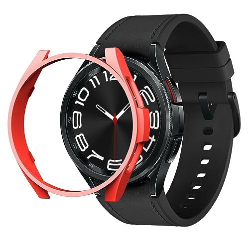 Hollow Hülle Kompatibel mit Samsung Galaxy Watch 6 Classic 43/47 mm Ultradünnes Uhrengehäuse, Schutzhülle, Halbpackung, Kratzfestes Hard PC Protector Cover (Red, 43MM) von Poo4kark