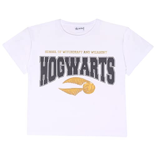 Harry Potter Hogwarts Golden Snitch T Shirt, Mädchen, 128-170, White, Offizielle Handelsware von Popgear