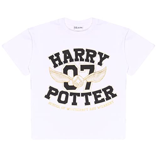 Harry Potter School of Witchcraft T Shirt, Mädchen, 128-170, White, Offizielle Handelsware von Popgear