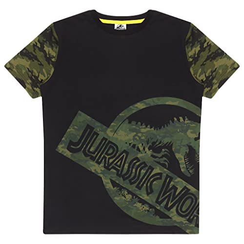 Jurassic World Contrast Logo T Shirt, Kinder, 116-170, Schwarz, Offizielle Handelsware von Popgear