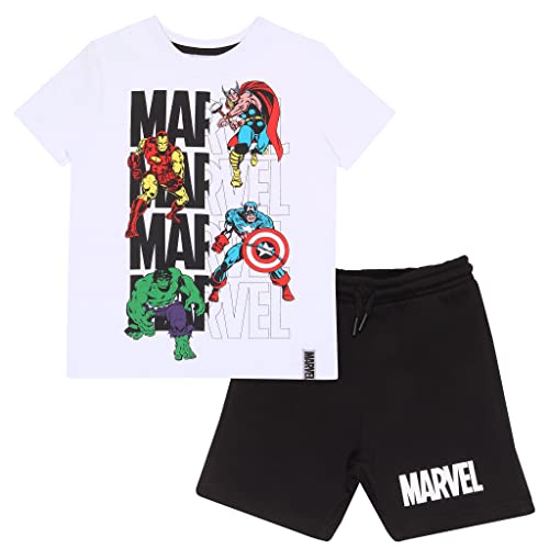 Marvel Comics 4 Ready for Action Shorts und T Shirt-Set, Kinder, 104-170, White/Black, Offizielle Handelsware von Popgear