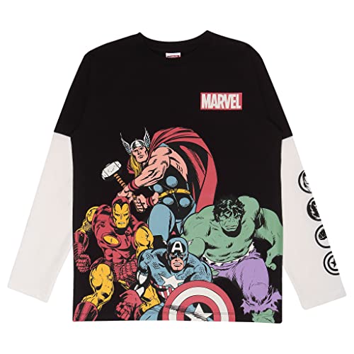 Marvel Comics Marvel montiert Langarm T Shirt, Kinder, 104-170, Schwarz, Offizielle Handelsware von Popgear