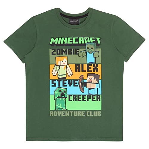 Minecraft Abenteuerclub T Shirt, Kinder, 128-170, Waldgrün, Offizielle Handelsware von Popgear