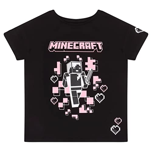Minecraft Steve. T Shirt, Mädchen, 128-170, Schwarz, Offizielle Handelsware von Popgear