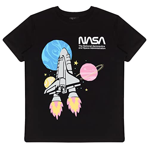 NASA Raumfahrt T Shirt, Mädchen, 116-170, Schwarz, Offizielle Handelsware von Popgear