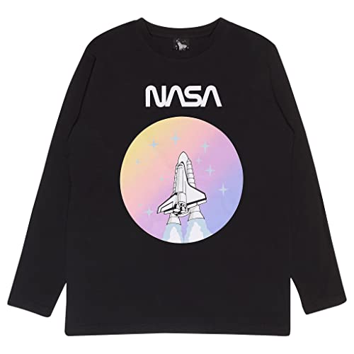 NASA Sonnenuntergangflug. Langarm T Shirt, Mädchen, 116-170, Schwarz, Offizielle Handelsware von Popgear