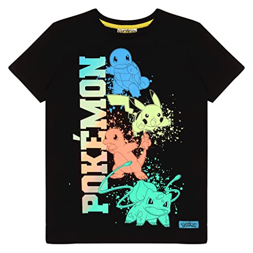 Pokemon Paint Splattered T Shirt, Kinder, 116-170, Black, Offizielle Handelsware von Popgear