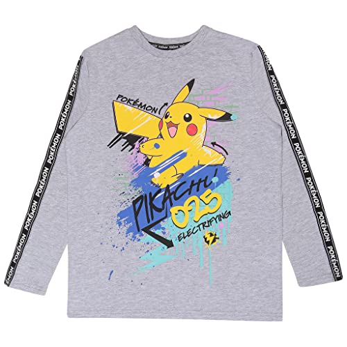 Pokemon Pikachu 0-2-5. Langarm T Shirt, Kinder, 116-170, Heather Grey., Offizielle Handelsware von Popgear