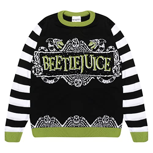 Popgear Beetlejuice Logo Strickpullover, Adultes, XS-5XL, Schwarz, Offizielle Handelsware von Popgear