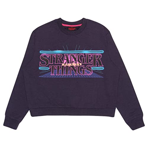 Popgear Stranger Things Logo Kruppiertes Sweatshirt, Damen, S-5XL, Schwarz, Offizielle Handelsware von Popgear