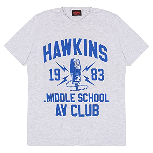Stranger Things Hawkins Middle School AV Club T Shirt, Adultes, S-5XL, Heather Grey., Offizielle Handelsware von Popgear