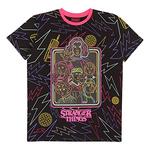 Stranger Things Neonfiguren drucken T Shirt, Kinder, 164-182, Schwarz, Offizielle Handelsware von Popgear