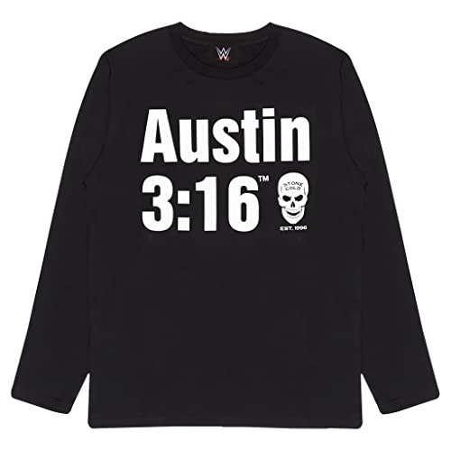 WWE Austin 3:16 Mini Skull Langarm T Shirt, Adultes, S-XXL, Schwarz, Offizielle Handelsware von Popgear