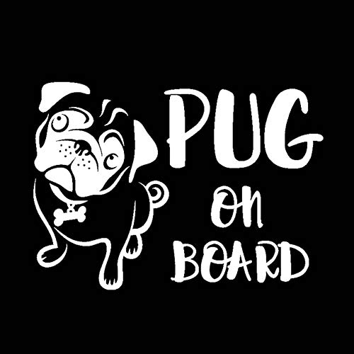 Auto Aufkleber, 16,7x12cm Pug ON Board Cartoon Hund Wasserdichtes Auto Styling Aufkleber Aufkleber Dekor Weiß von Porfeet