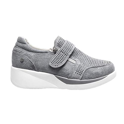 Damenschuhe, Damen Casual Magic Tape Reißverschluss Keilschuhe Anti Skid Platform Sneakers Schuhe Grau 38 von Porfeet