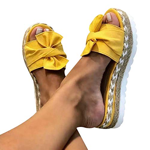 Frauen Hausschuhe, Frauen Mode Sommer Bow-Knot Anti-Rutsch Hausschuhe Plattform Sandalen Strandschuhe Gelb 38 von Porfeet