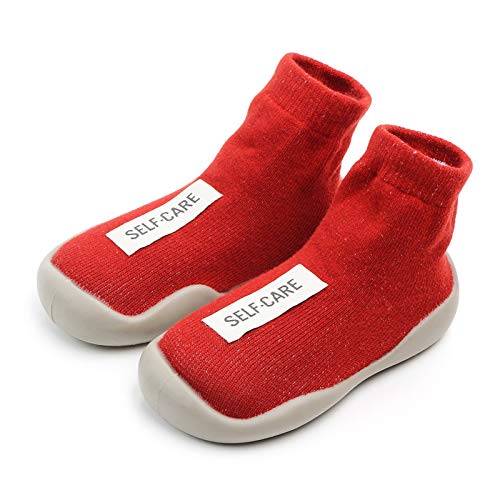 Porfeet Baby Slippers Socken, Indoor Warm Baby Anti Slip Boden Socken High Top Schuhe Mit TPE Soft Thick Sole rot 25 von Porfeet