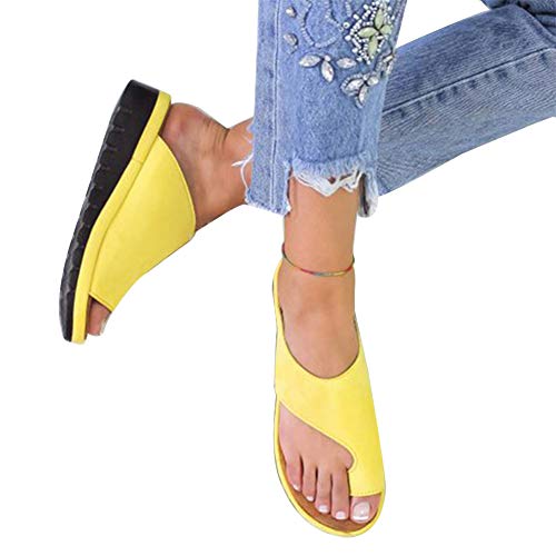 Porfeet Damen Flip-Flops, Summer Beach Clip Toe Kunstleder Slide Sandalen Schuhe Damen Flache Flip-Flops Gelb 39 von Porfeet