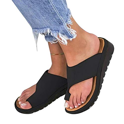Porfeet Damen Flip-Flops, Summer Beach Clip Toe Kunstleder Slide Sandalen Schuhe Damen Flache Flip-Flops Schwarz 36 von Porfeet