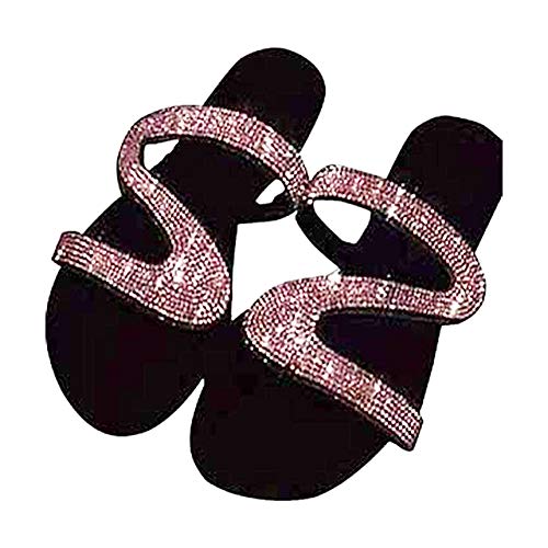 Porfeet Damen Sandalen, Damen Mode Strass Eingelegte rutschfeste Sandalen Hausschuhe Flip Flops Flache Schuhe Rosa 41 von Porfeet