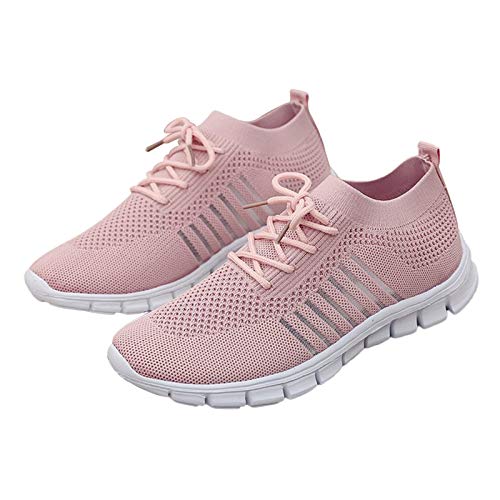 Porfeet Frauen Sneakers, Frauen Casual Walking Sneakers Schnüren Weiche Schuhe Mesh Breathable Shoes Trainer Rosa 39 von Porfeet