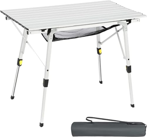 Portal Campingtisch faltbar Höhenverstellbar 45-70cm Klapptisch Aluminium 90 x 53cm rollbar Camping Tisch klappbarer Falttisch leicht Silver von Portal