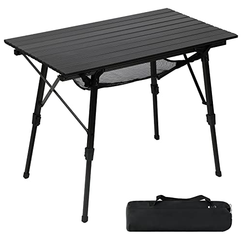 Portal Campingtisch faltbar Höhenverstellbar Klapptisch Aluminium 90 x 53cm für 4 Personen leicht Camping klappbarer Falttisch Schwarz von Portal